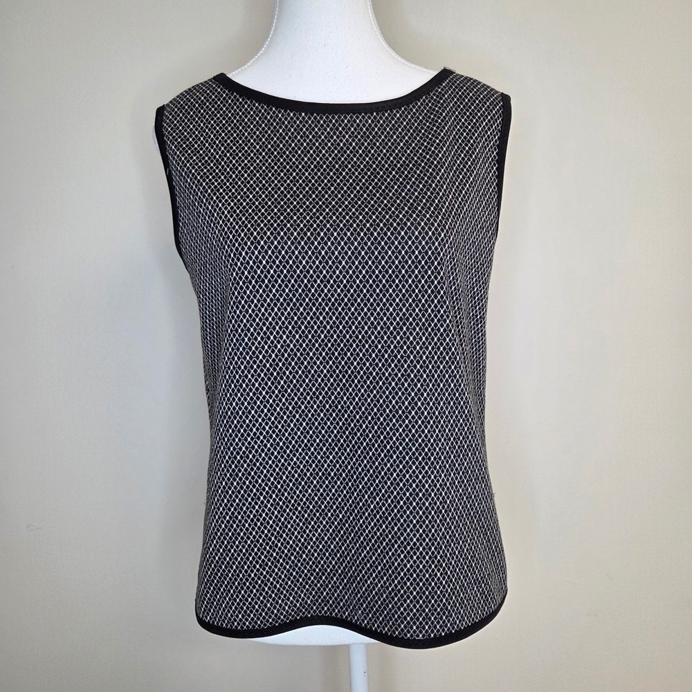Max Studio London Womens Black White Geometric Knit Sleeveless Top Shell M‎
